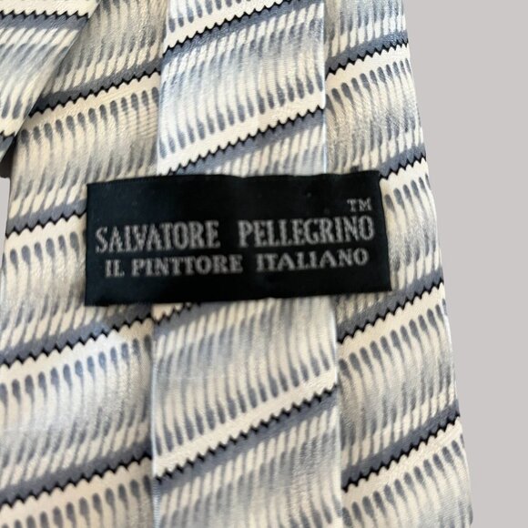 Salvatore Pellegrino Mens Gray Black Silver‎ Striped 100% Silk Necktie Italy - Picture 2 of 6